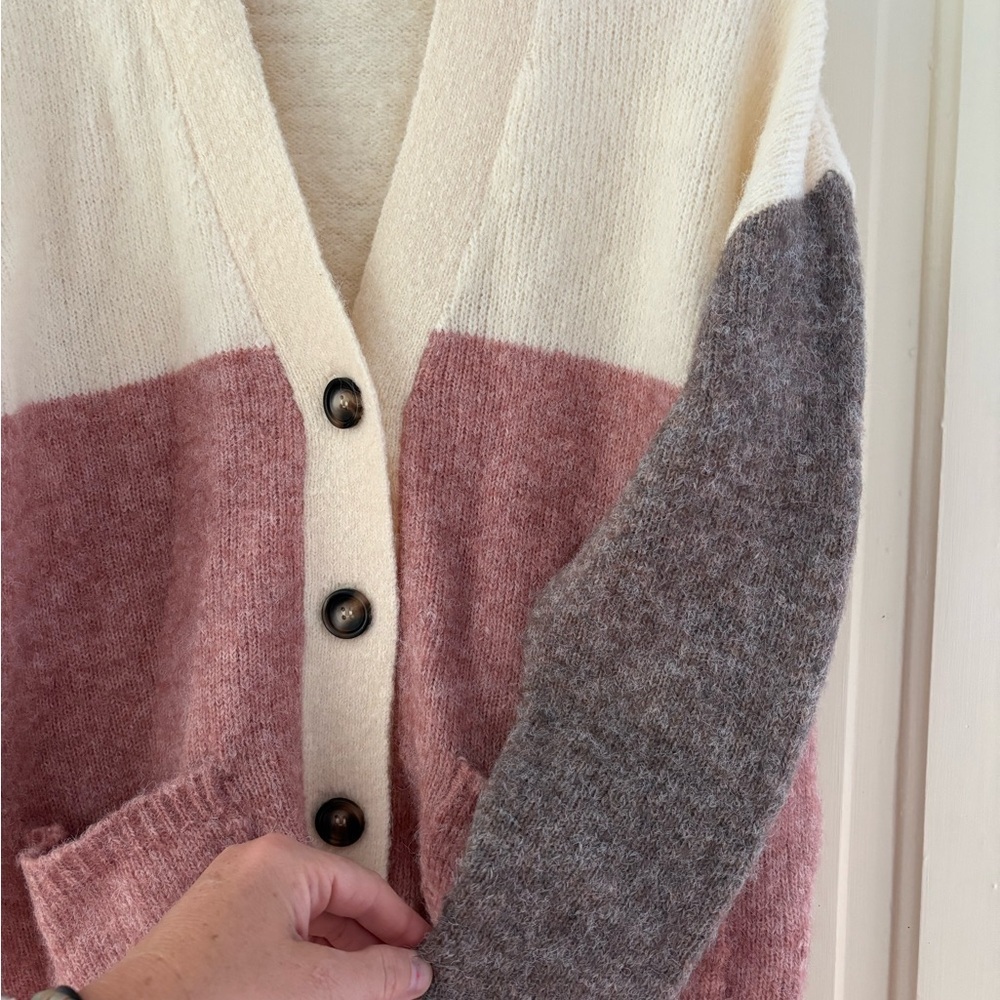 Staccato Cream, Pink, and Gray Cardigan - Picture 4 of 6